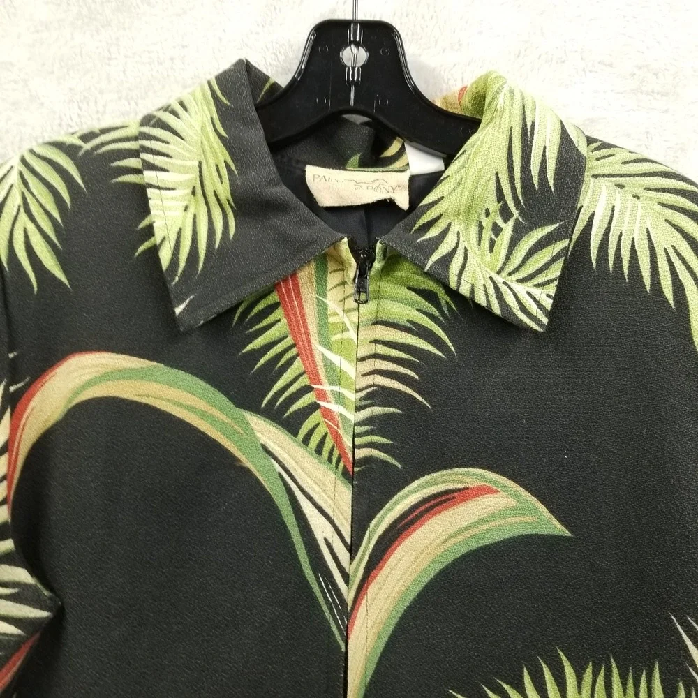 Vintage Painted Pony Jacket Women M Barkcloth Palm‎ Tree Full Zip Crop Tropical